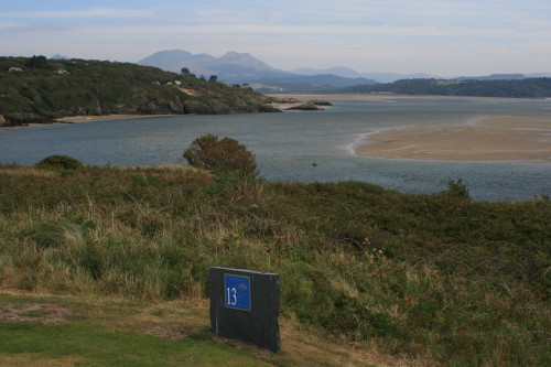 The view from the back of the 13th tee box at Porthmadog Golf Club in North Wales.