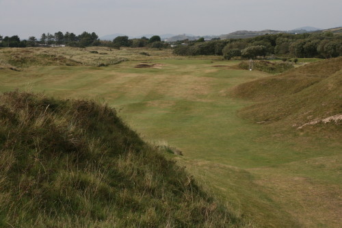 After a blind tee shot, this is what the golfer sees on the 14th hole, a par 4 called Himalayas, at Porthmadog Golf Club in North Wales. 