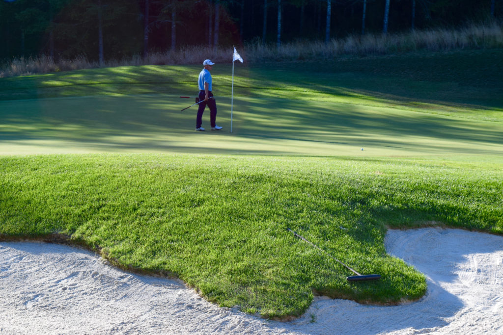 Head professional David Kass on the green at the par 4 No. 12 hole at Salish Cliffs Golf Club.