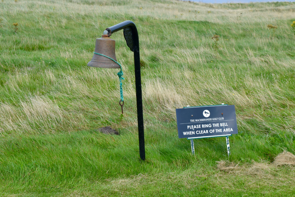 The third hole at Machrihanish Golf Club is one of several with bells, necessitated by blind shots for following golfers.