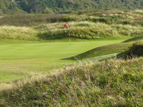 The 14th green at Royal St. David's Golf Course in Harlech, North Wales.