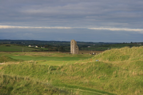 The ruins of Dough Castle are an aiming point on No. 12, which plays 577 yards from the blue tees.