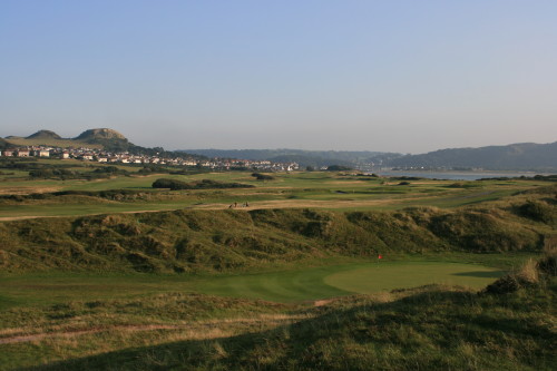 The scene at the 16th green and beyond at North Wales Golf Club in Llandudno, Wales.