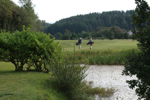 Rob Perry and Tom Cade on the seventh fairway at Porthmadog Golf Club in North Wales.