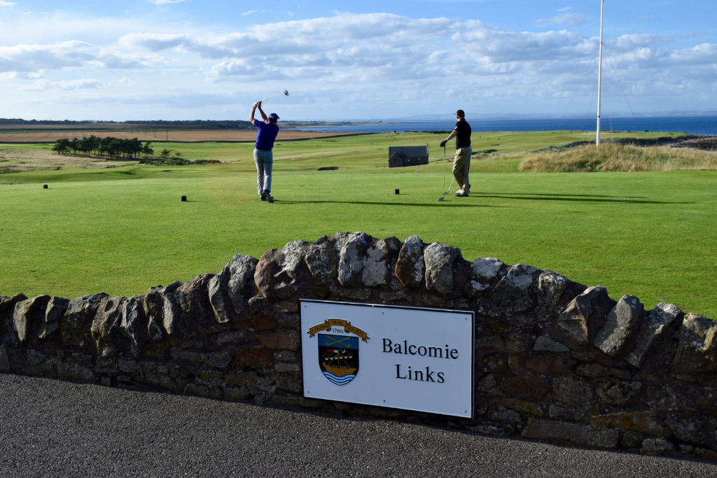 A golfer tees off on No. 1 at Balcomie Links, Crail.