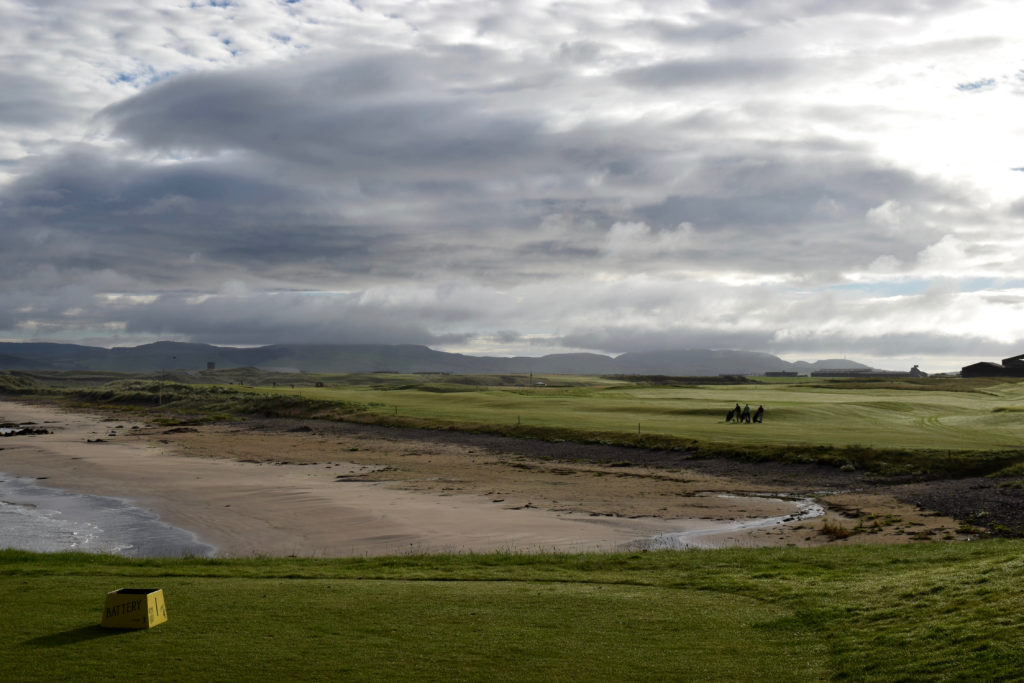 The iconic first hole at Machrihanish Golf Club.