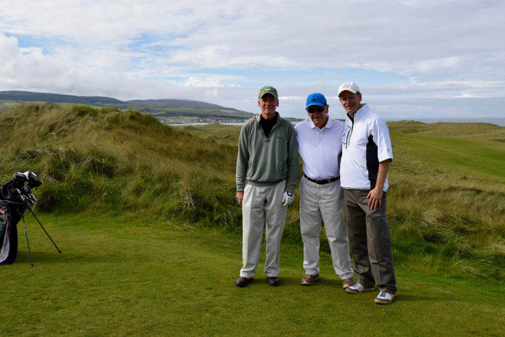 Tom Cade, Blaine Newnham and Rob Perry at Machrihanish Golf Club.