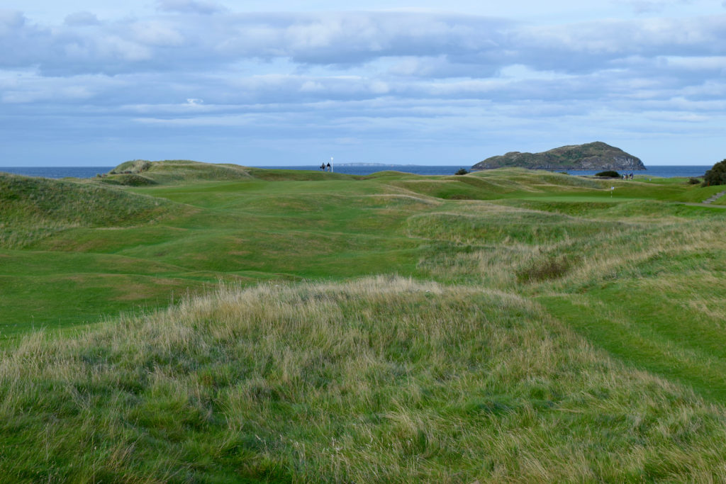 The No. 14 fairway at North Berwick, with the No. 4 green lower right.
