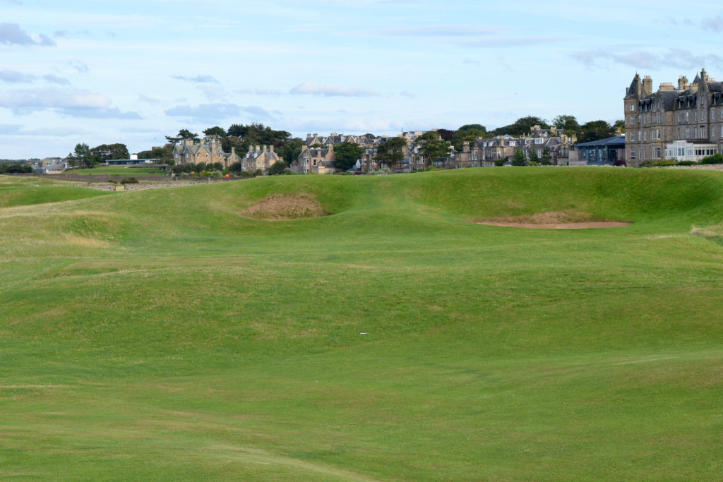The No. 15 hole at North Berwick, called Redan, is one of the most copied in golf. The green sits behind the mound (flag behind bunker left) but on the other side of the mound is a huge bunker and swale, and the green slopes sharply from right to left.